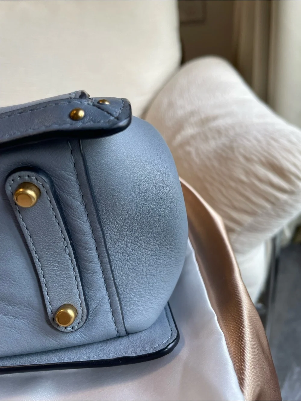 Coach Kisslock Dreamer 21 Blue Leather Satchel with Gold Hardware with Card